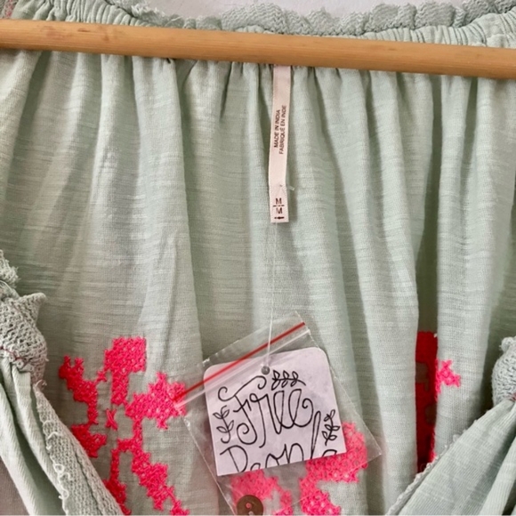 Free People Persuasion Mint Pink Embroidered Oversized Puff Sleeve Tunic… - Picture 4 of 11
